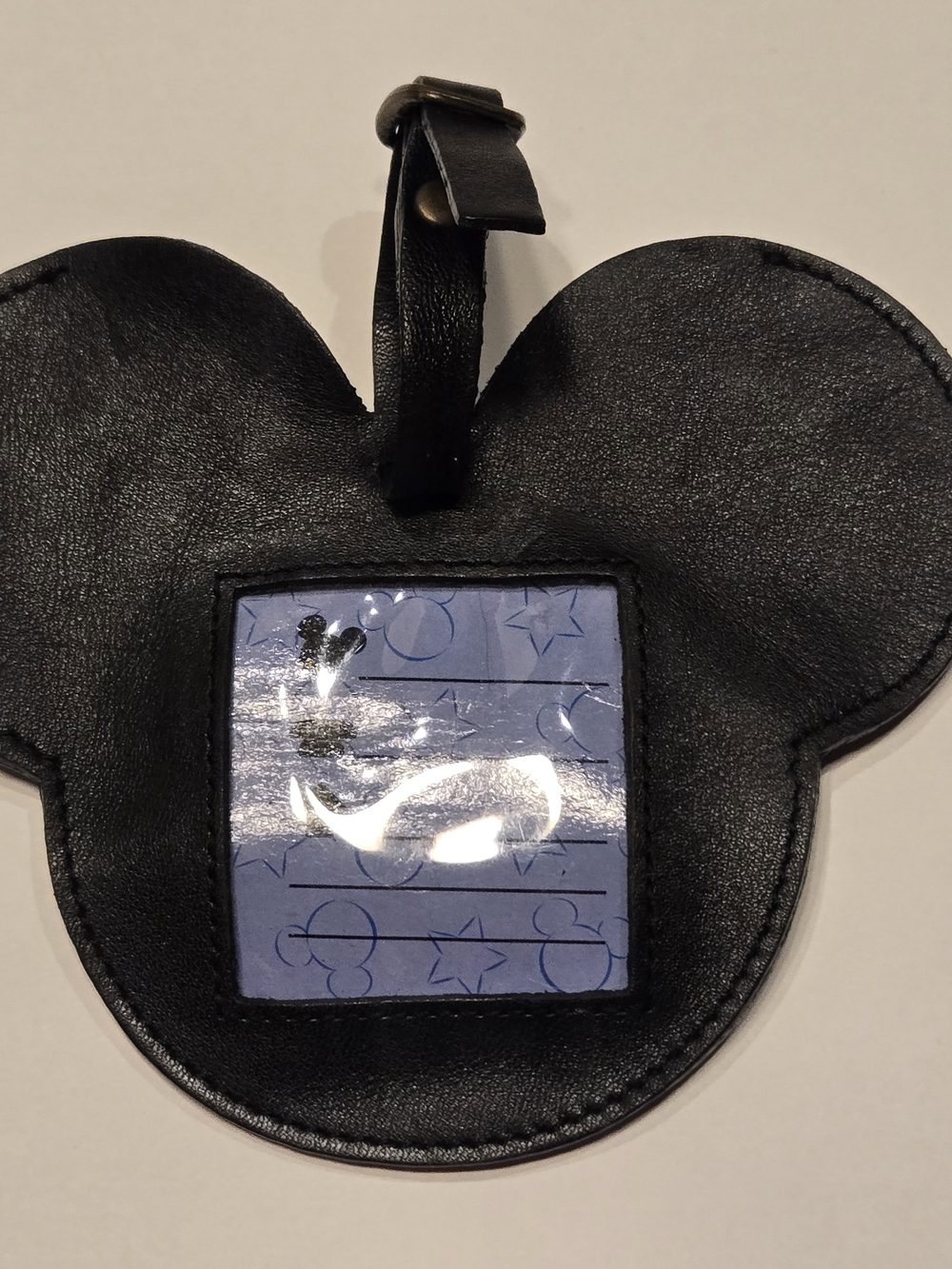 Vintage 90s Disney Store Mickey Mouse Leather Luggage Tag Rare Insert RN 84167